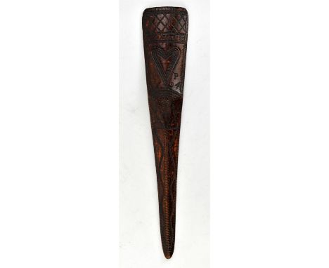 George III treen chip carved stay busk love token, Mary Harriss dated 1794, 33.5 cm long.Condition Report:  Light overall wea