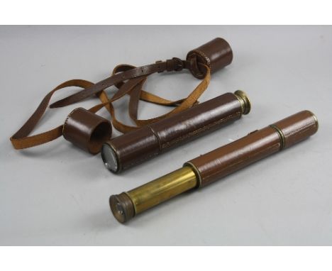 TWO WWI ERA TELESCOPES, a four piece by Broadhurst Clakson & Company, London, complete with brown leather carry case, end cap