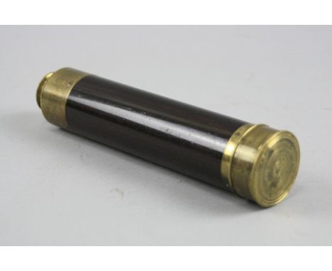 A WOODEN AND BRASS 4 EXTENSION HAND HELD TELESCOPE, no makers marks found, with original lens protection cap (brass), this ca