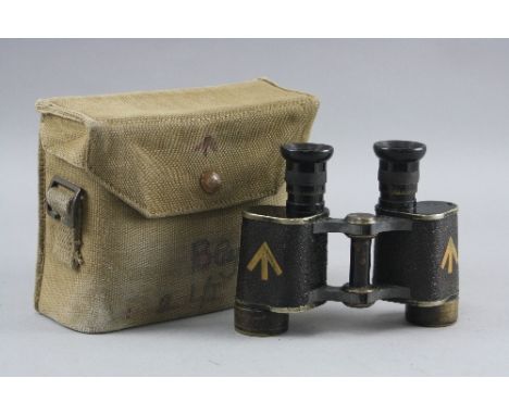 A PAIR OF BRITISH WWII ERA MILITARY BINOCULARS, by Dolland, London, prismatic x6 'V' markings to body, the canvas case is mar