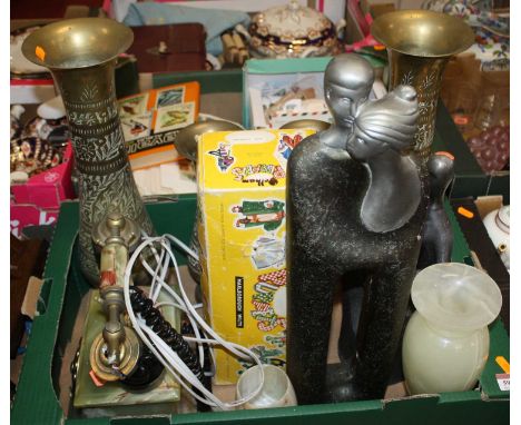 Miscellaneous items to include a pair of Indian brass vases, and an onyx rotary telephone