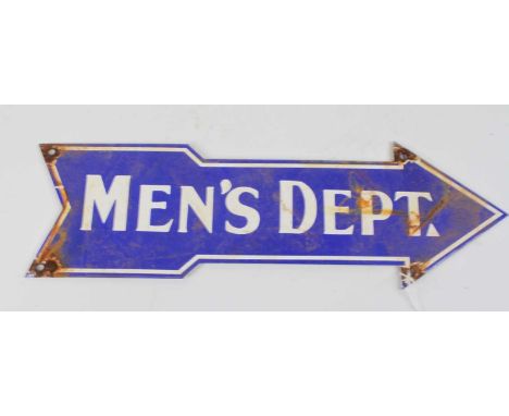 An enamel sign, inscribed 'Mens Dept', w.40cmAppears to be reproduction.