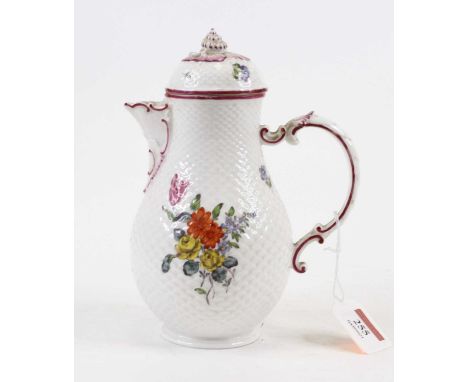 A 20th century Ludswigburg porcelain coffee pot, enamel decorated with flowers, height 20cm