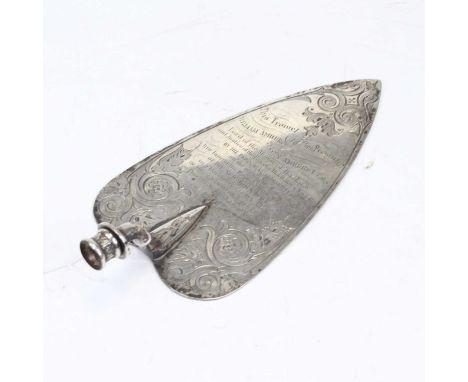 A Victorian silver presentation trowel (lacking handle), inscribed 'This trowel was presented to William Amhurst Tyssen Amhur