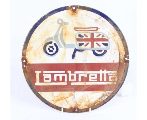 An enamel advertising sign, inscribed 'Lambretta', dia.30cm