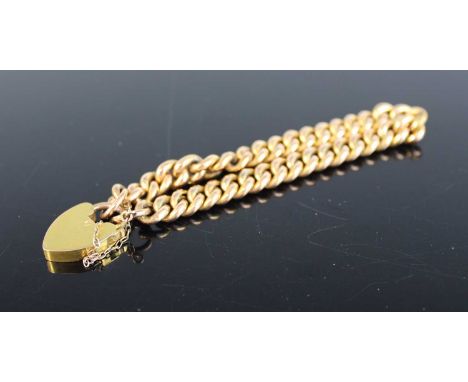 A 9ct gold hollow curblink bracelet, on heart shaped pedlock clasp; together with a modern 9ct gold cuff bangle; and one othe