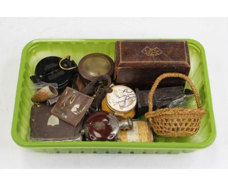 A collection of miscellaneous items to include a Burra bean nut and white metal mounted scent bottle, pocket compass, lady's 