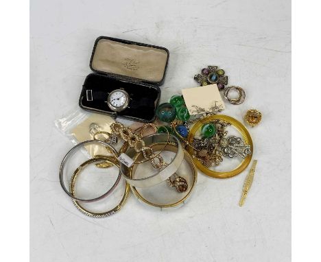 A collection of miscellaneous items to include a modern Jean Pierre hunter pocket watch, having an enamelled dial with Roman 