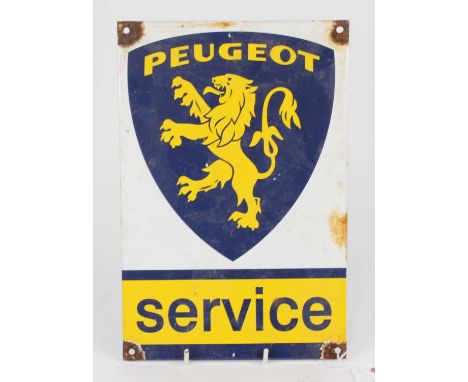 An enamel advertising sign, inscribed 'Peugeot Service', 30 x 20cm