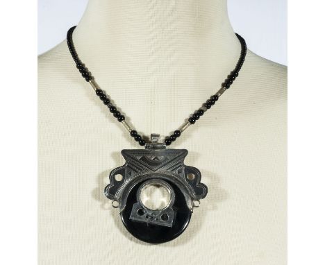 Large silver and black onyx Tuareg hand made necklace from Niger