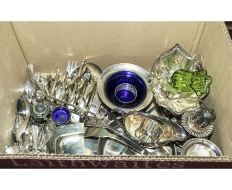 A box containing silver plated ware