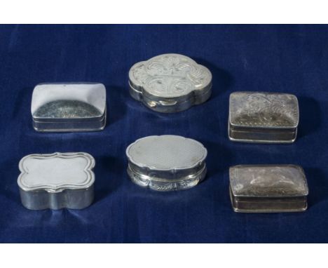 Six silver pill boxes