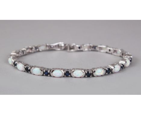 A SILVER, GILSON OPAL AND SAPPHIRE BRACELET.