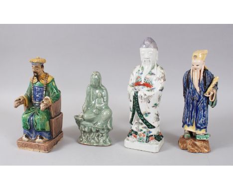 FOUR VARIOUS CHINESE POTTERY FIGURES.