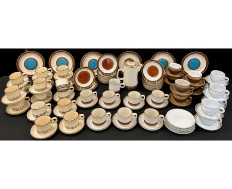 Denby stoneware - a set of six Cotswold pattern cups and saucers;  Potter’s wheel pattern coffee service for six, comprising 