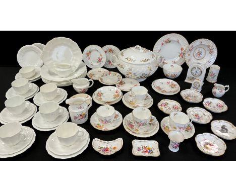 Royal Crown Derby, Derby Posies Pattern tea cups and saucers, side plates, trinket dishes, etc;  Royal Crown Derby plain whit