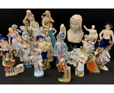 Continental bisque / ceramic figures - a pair of Royal Dux figures, Shepherd and companion (a/f);  Parian ware style classica