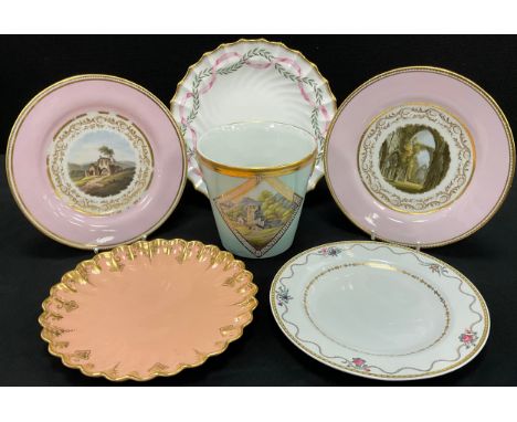 A pair of Flight, Barr, and Barr, Worcester plates of ‘Tintern Abbey’ and ‘Kirkham Priory’, 20cm diameter, c.1820;  Copeland 