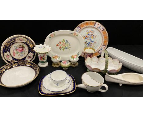 Bloor Derby plate, painted with flowers within a cobalt border, mark to base, 19cm diameter;  Spode Kakiemon Tree of Life, co