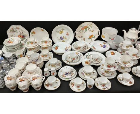Ceramics - A Royal Worcester Evesham pattern tea and dinner service, comprising soup bowls, side plates, eleven cups and sauc