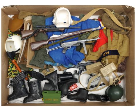 Palitoy Action Man vintage loose clothing/accessories to include guns, various part outfits, helmets/hats plus others - see p