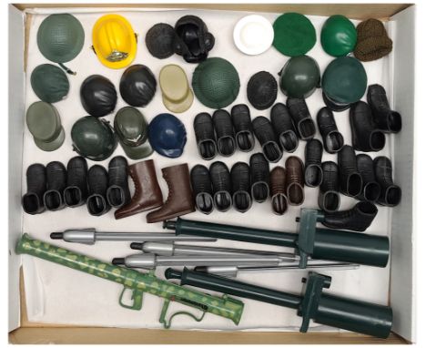 Palitoy Action Man vintage loose hats, helmets, boots, plus others - see photo. Conditions are generally Good. (40+)