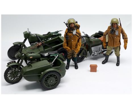 Palitoy and similar Action Man loose/unboxed group to include (1) #34723 Palitoy vintage Motorcycle and Sidecar; (2) 2 x Pali