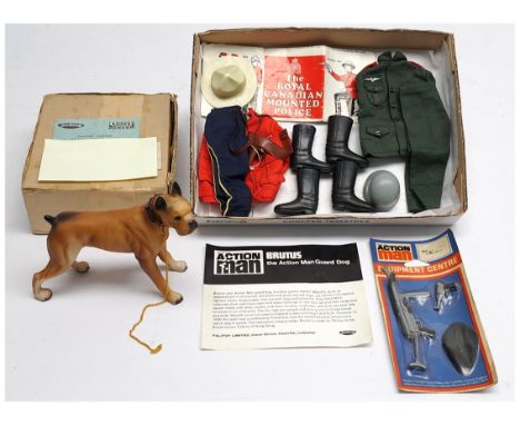 Palitoy Action Man vintage group to include Royal Canadian Mounted Police uniform with information leaflet, not checked for c