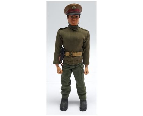 Palitoy Action Man vintage Commander, dark flock hair, gripping hands, eagle eyes, dynamic body, wearing jersey, trousers, bo