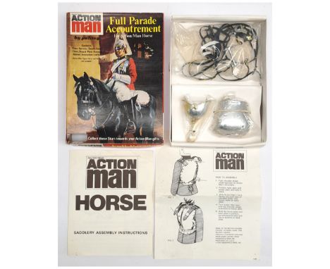Palitoy Action Man vintage #34147 Full Parade Accoutrement set, includes horse saddlery, breast plate armour, helmet, instruc