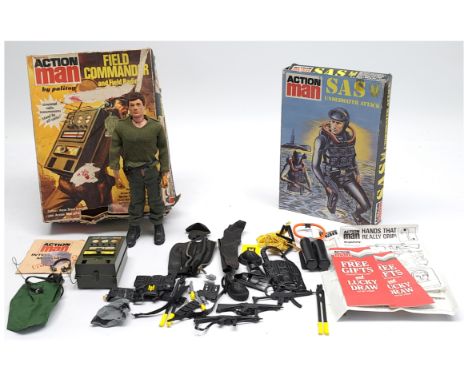Palitoy Action Man vintage pair (1) #934829 S.A.S. Underwater Attack set to include grappling hooks, bolt croppers, weapons, 