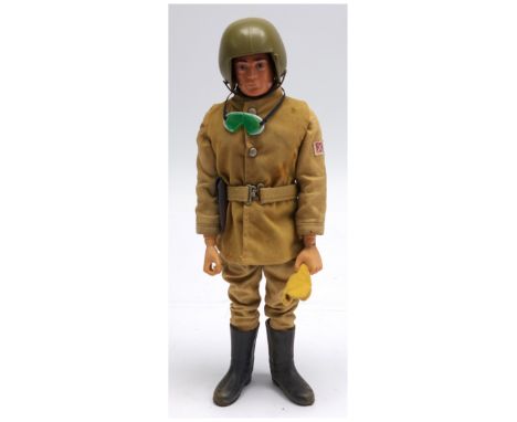 Palitoy Action Man vintage Despatch Ryder, dark flock hair, gripping hands, eagle eyes, dynamic body, wearing tunic, jerkin, 