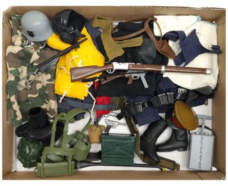 Palitoy Action Man vintage loose clothing/accessories to include guns, various part outfits, helmets/hats plus others - see p