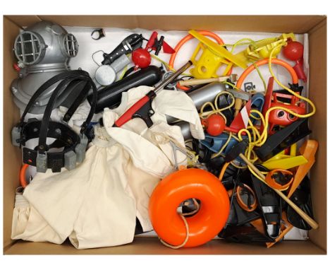 Palitoy Action Man vintage loose Diving related accessories to include flippers, face masks, breathing apparatus, knifes and 