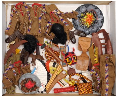 Palitoy Action Man vintage loose/unboxed 'Indian' Brave related group to include part outfits and accessories including shirt