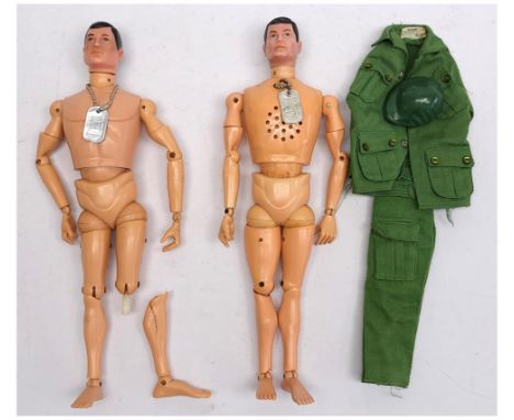 Palitoy/Hasbro Action Man/GI Joe vintage undressed figures with painted heads, plastic hands, includes metal ID tags and GI J