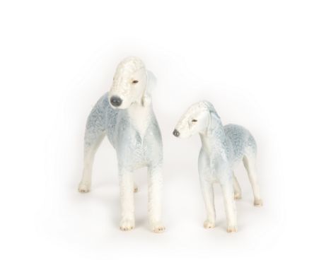Nymphenburg Paar Bedlington-TerrierNymphenburg, 1949-1975, Entwurf von Konrad Schmid (1904-1931), Porzellan, weiß, partiell h