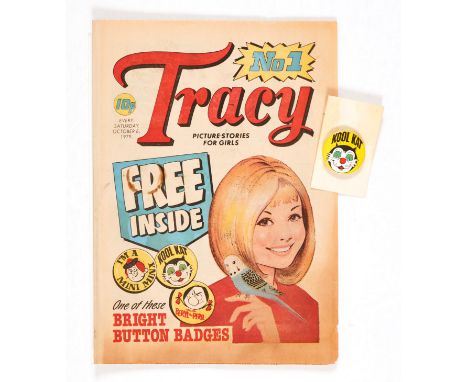 Tracy 1 (1979) wfg Kool Kat Button Badge (some rust to back rim). Comic [vg]