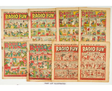 Radio Fun (1939-41) 51-56, 58-62, 67, 68, 72, 78-82, 98, 109, 117, 119, 122, 125, 128. Propaganda war issues with Big-Hearted