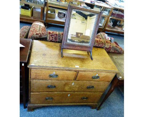 A 19th century oak chest of two short and two long graduated drawers, on bracket feet, 95cm wide and an oak swing toilet mirr