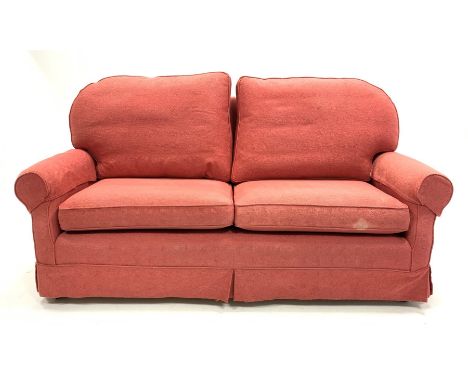  Two seat sofa upholstered in pink loose fabric, W190cm, H85cm, D99cm   - Condition Report 