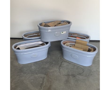  Five sets of three light blue glazed terracotta plant pots, W58cm   - Condition Report 
