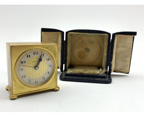  Miniature brass 'Zenith' travel alarm clock, silvered Arabic chapter ring, H6cm   - Condition Report 