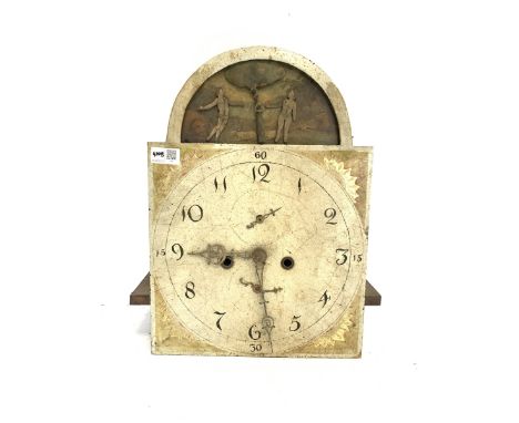  19th century 30 hour longcase clock dial and automaton movement, the arched dial depicting Adam and Eve, W31cm   - Condition