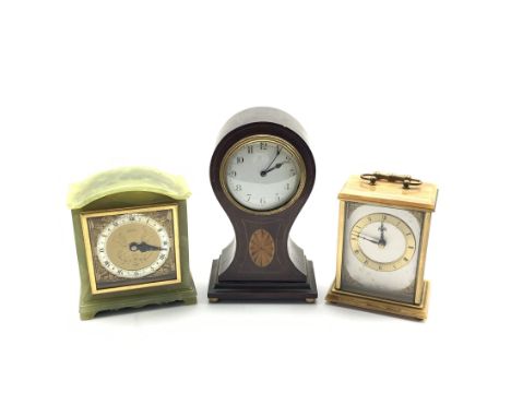  20th century Elliot mechanical mantel clock in onyx case with silvered dial (W14cm) together with an Edwardian mechanical ma