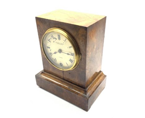  19th century walnut cased mantel clock time piece, Roman dial signed 'Camerer Cuss &amp; Co. 56, New Oxford St. London', sin