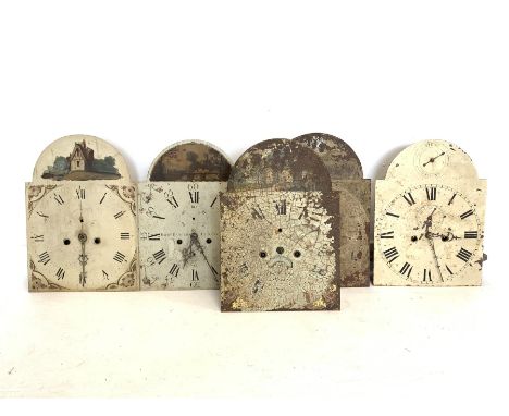  Five 19th century white painted enamel longcase clock dials and movements,    - Condition Report 