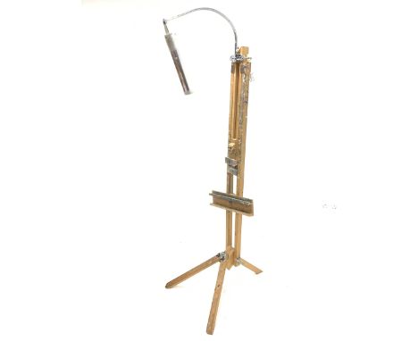  Solid beech artists easel fitted with an adjustable fluorescent light, H210cm (Approx)   - Condition Report 