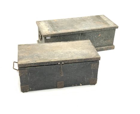  Two 19th century stained pine tool chests, (W78cm) contents to include moulding planes, saws, mallets, set squares, files et