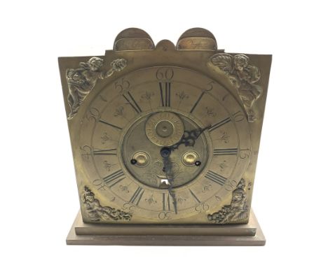  18th century and later brass clock, the dial stamped 'Jn Clayton, Prescott' with Roman numeral and Arabic chapter ring, with